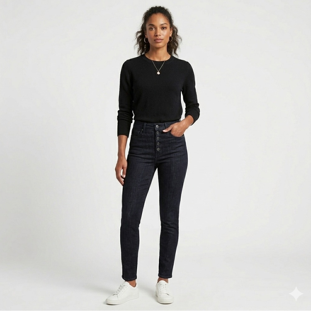 Banana Republic High-Rise Skinny Jeans 26P Button Fly Faded Black Premium Denim